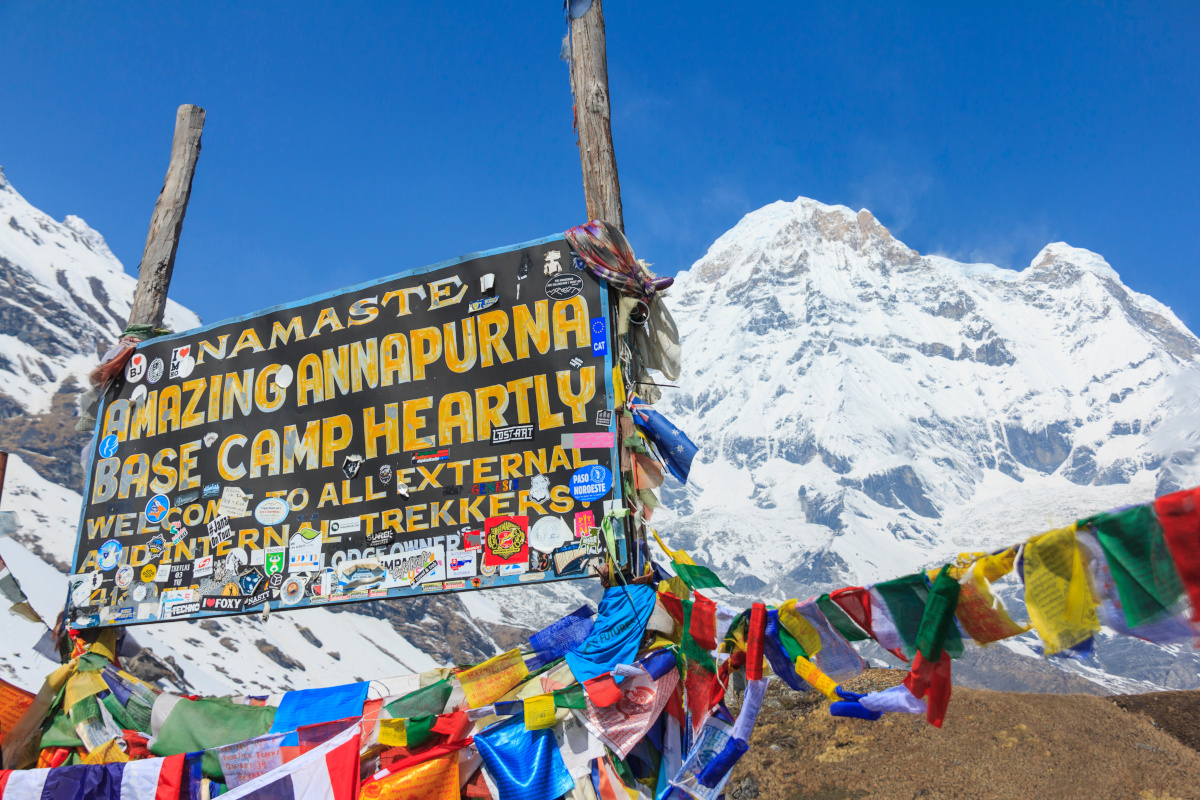 Annapurna base camp sign,
