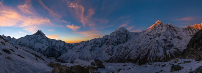Panoramic view of Annapurna Range at sunrise, Nepal