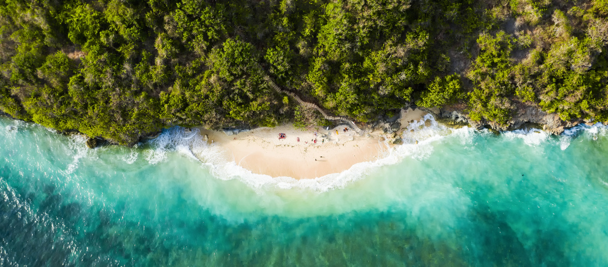 aerial view of Topan Beach, South Bali, Indonesia.
