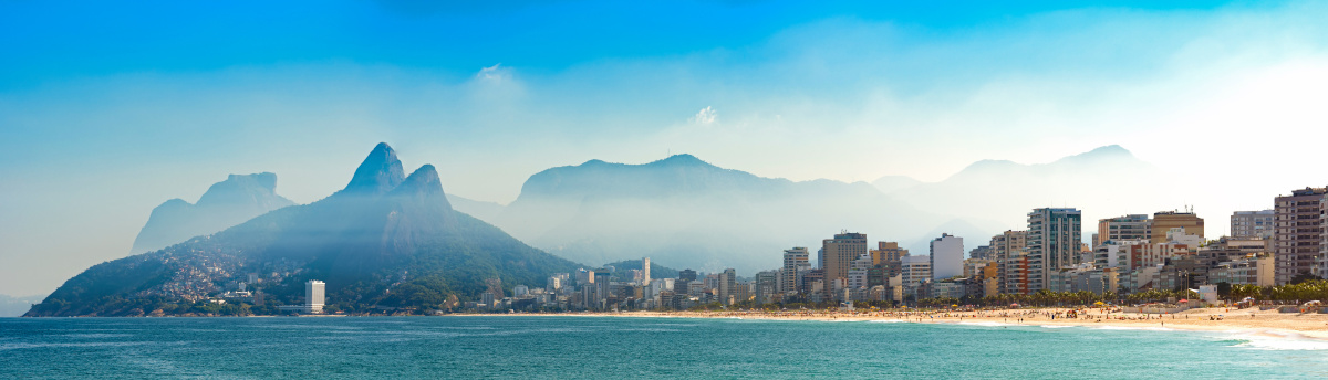 Panoramic image of Arpoador, Ipanema and Leblon beaches in Rio de Janeiro
