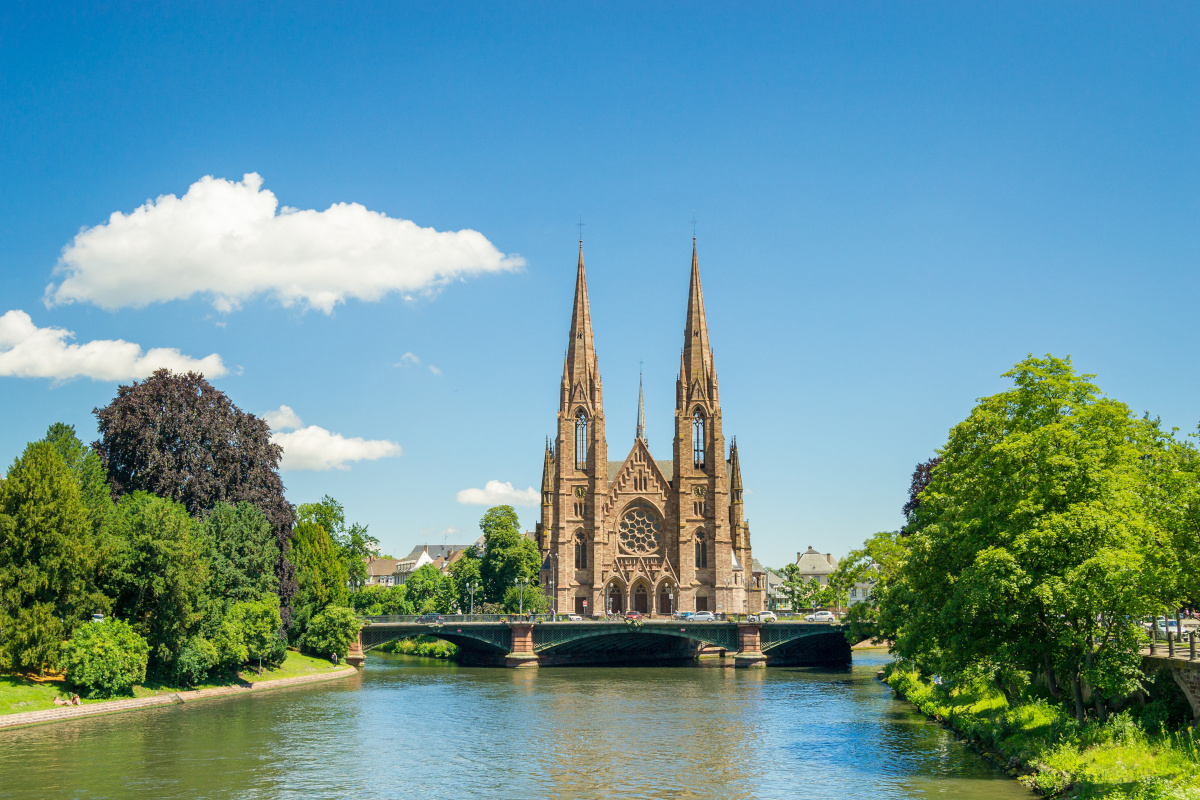 Cityscape of Strasbourg and the Reformed Church Saint Paul, France