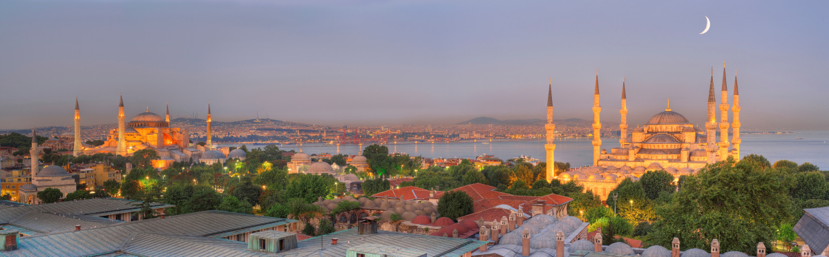 Istanbul skyline at dusk,