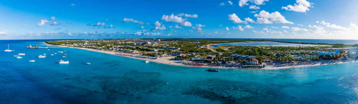 An aerial panorama view over the island of Grand Turk