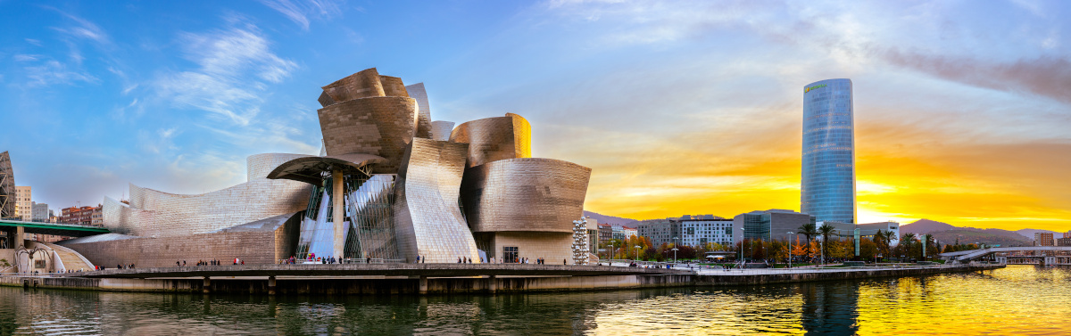 view of The Guggenheim Museum and embankment Estuary of Bilbao