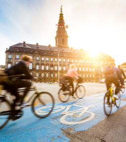 Travelers bike on Copenhagen street bike lane