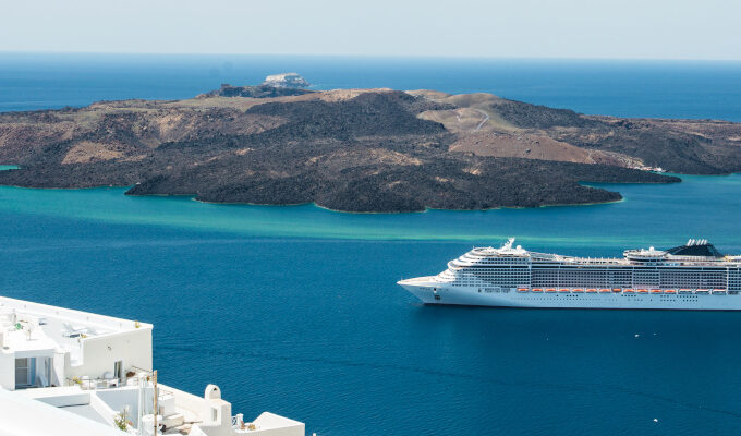 Luxury cruiser in Fira Bay
